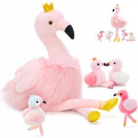 MorisMos pink flamingo mommy with babies inside, cozy cuddle toy for imaginative play