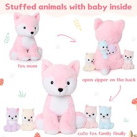 MorisMos pink fox with baby inside offers a comforting storytelling companion