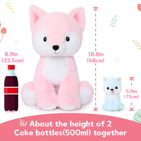 MorisMos pink fox plush highlights soft faux fur for gentle hugs