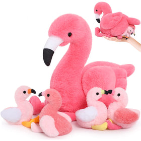 MorisMos 18-inch mommy flamingo plush ready for cuddling and decorative display.