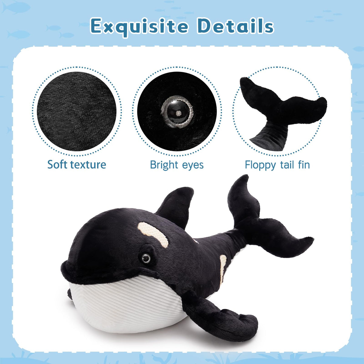 MorisMos realistic-orca-fin-tail-detail plush captures iconic killer whale features.