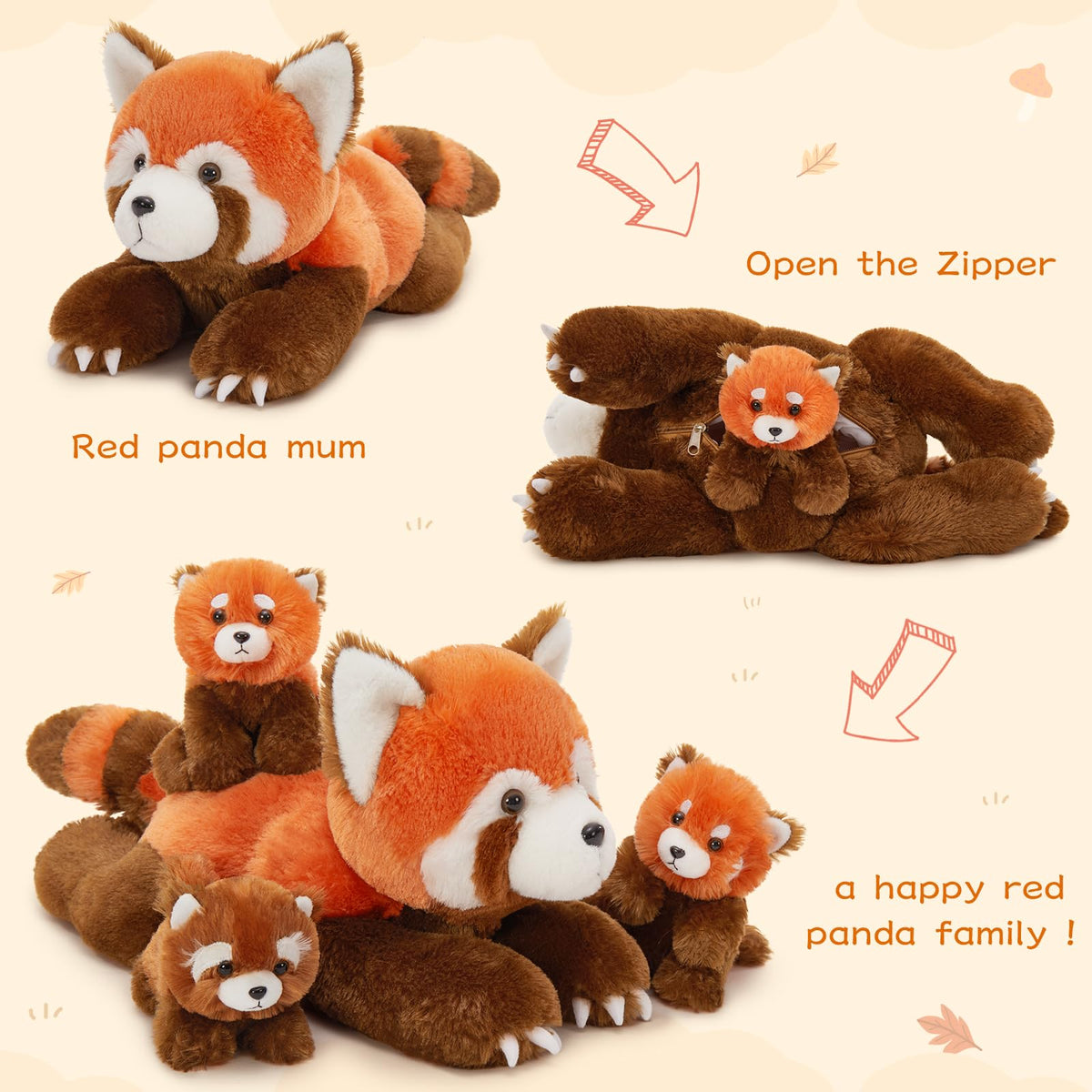 MorisMos red panda closeup shows lifelike fur texture for cozy hugs.