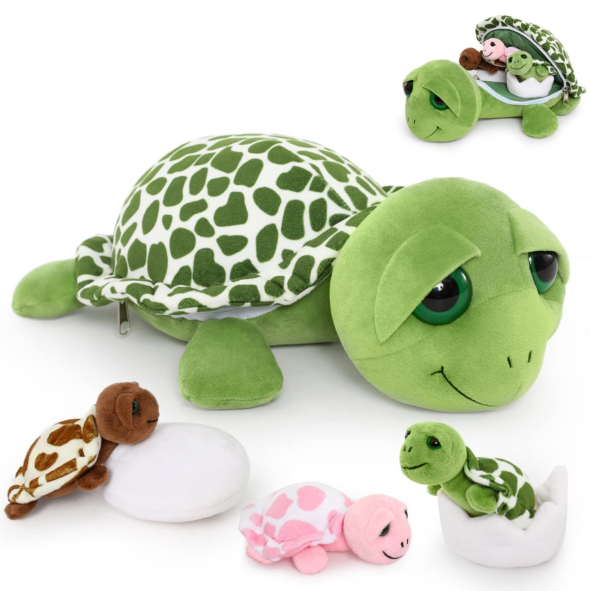 MorisMos 14-inch mommy sea turtle with babies for imaginative play.