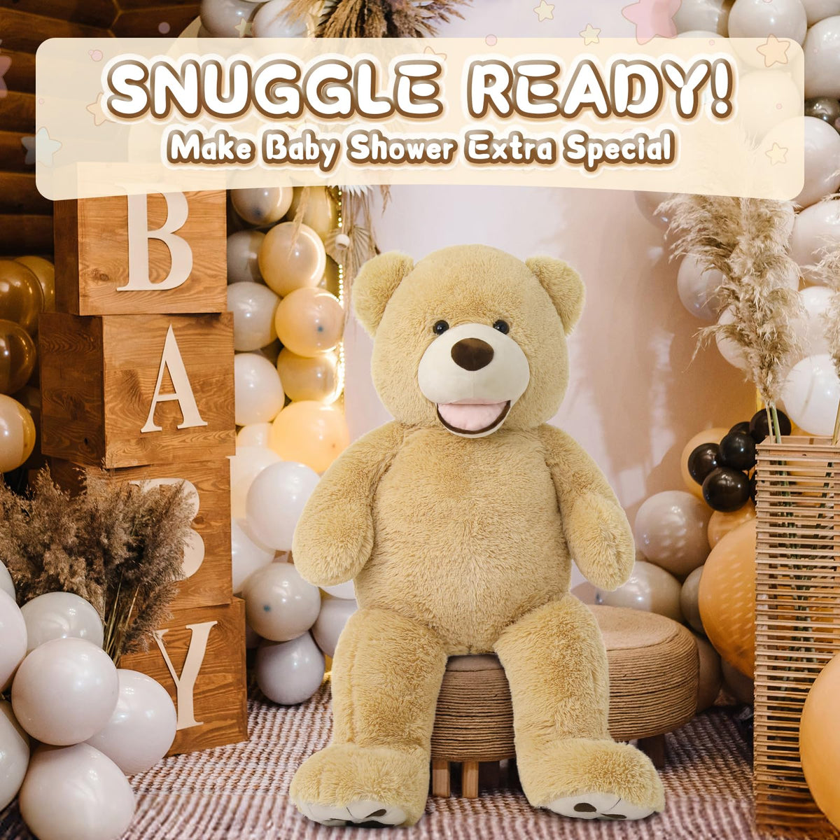 MorisMos Smiling Giant Teddy Bear side view, 39-inch size enhances room presence