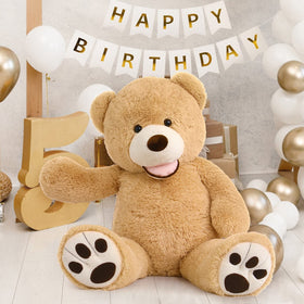 MorisMos Smiling Giant Teddy Bear close-up, tactile fur invites comforting cuddles