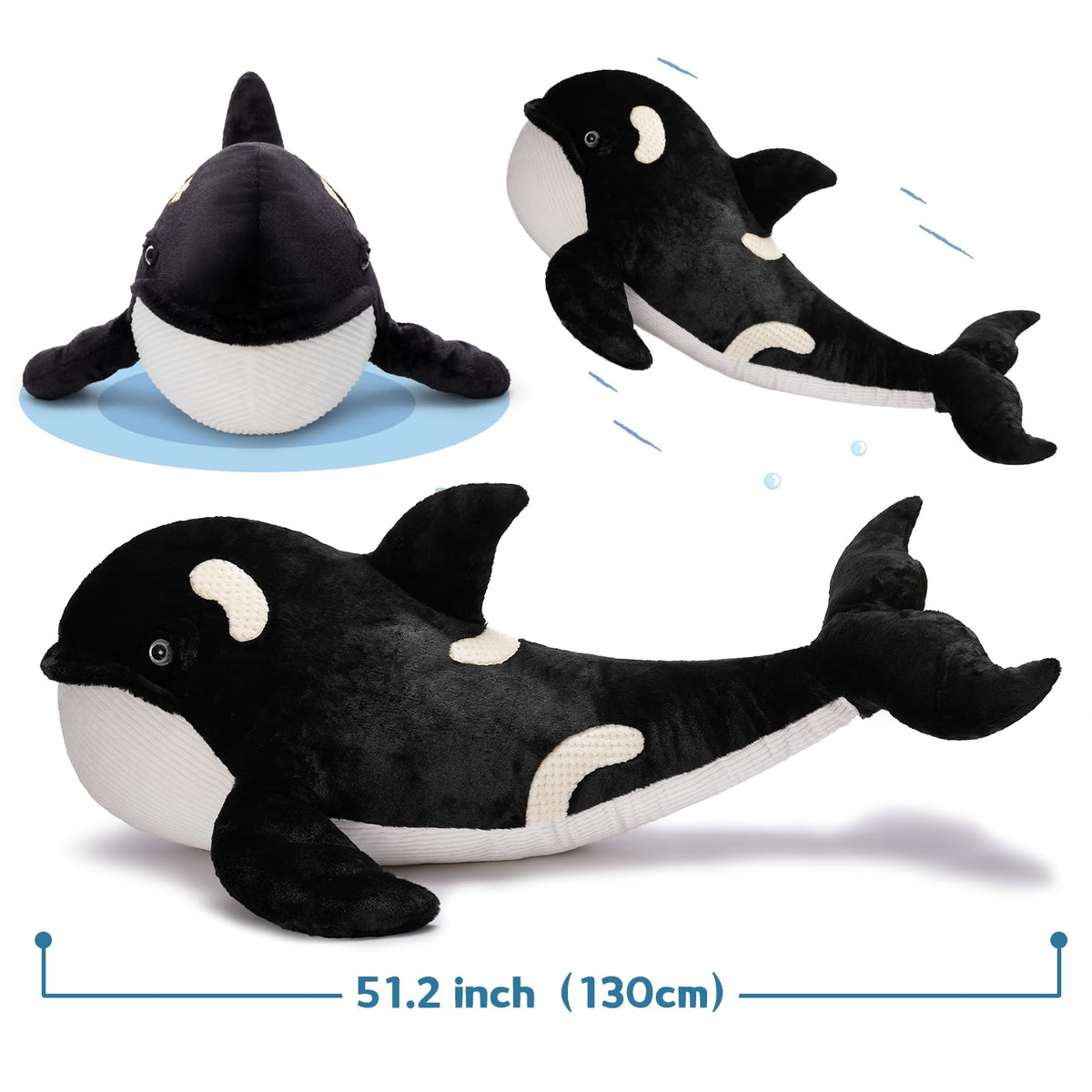 MorisMos soft plush orca skin with black-and-white pattern for kid-safe play.