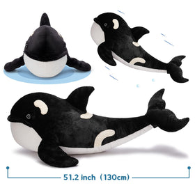 MorisMos soft plush orca skin with black-and-white pattern for kid-safe play.