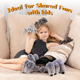 MorisMos soft velvet spider plush, a cozy tactile companion for kids.