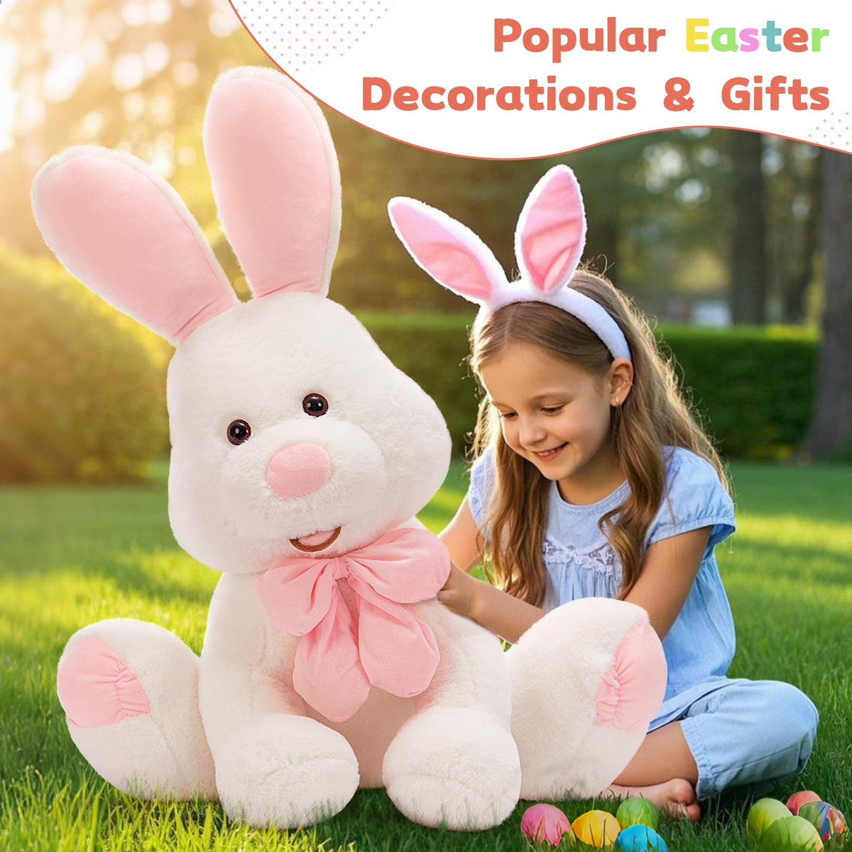 MorisMos white giant rabbit plush with lifelike form for nursery display.
