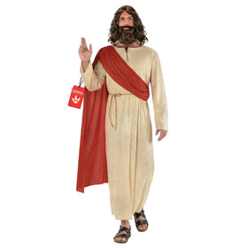 Morph ancient prophet robe with red sash for authentic stage or Easter productions.