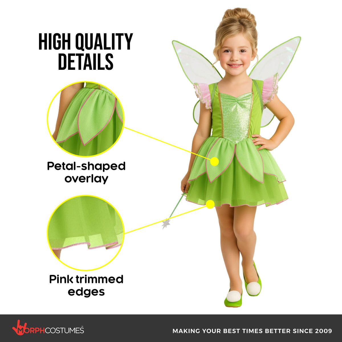 Morph Fairy Costume bodice with white-gold trim adds subtle shimmer
