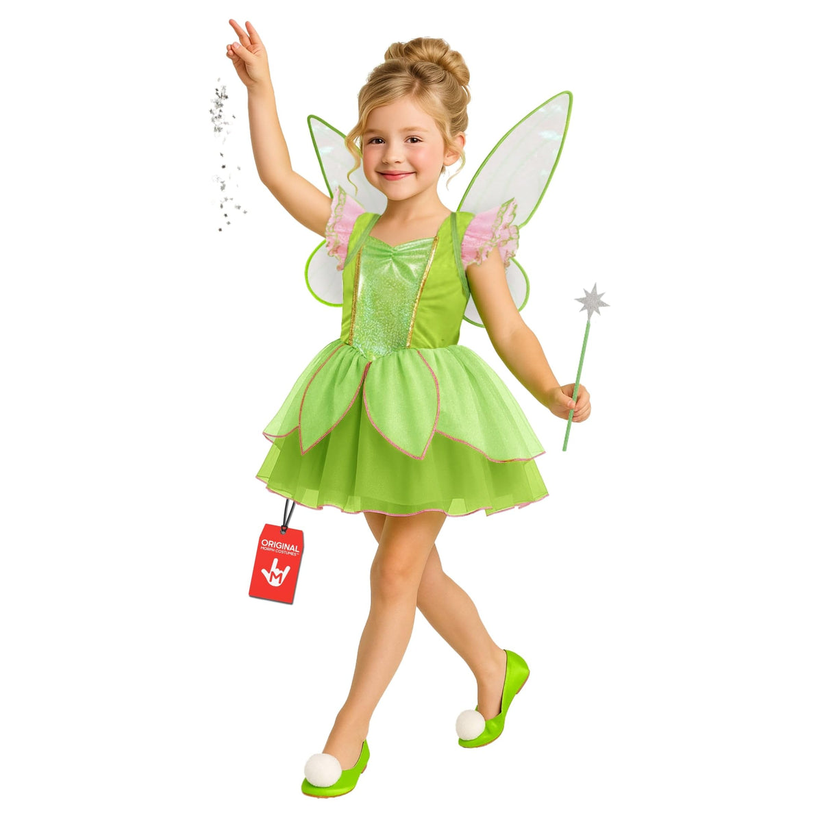 Morph Fairy Costume dress in green petals for imaginative play and twirls