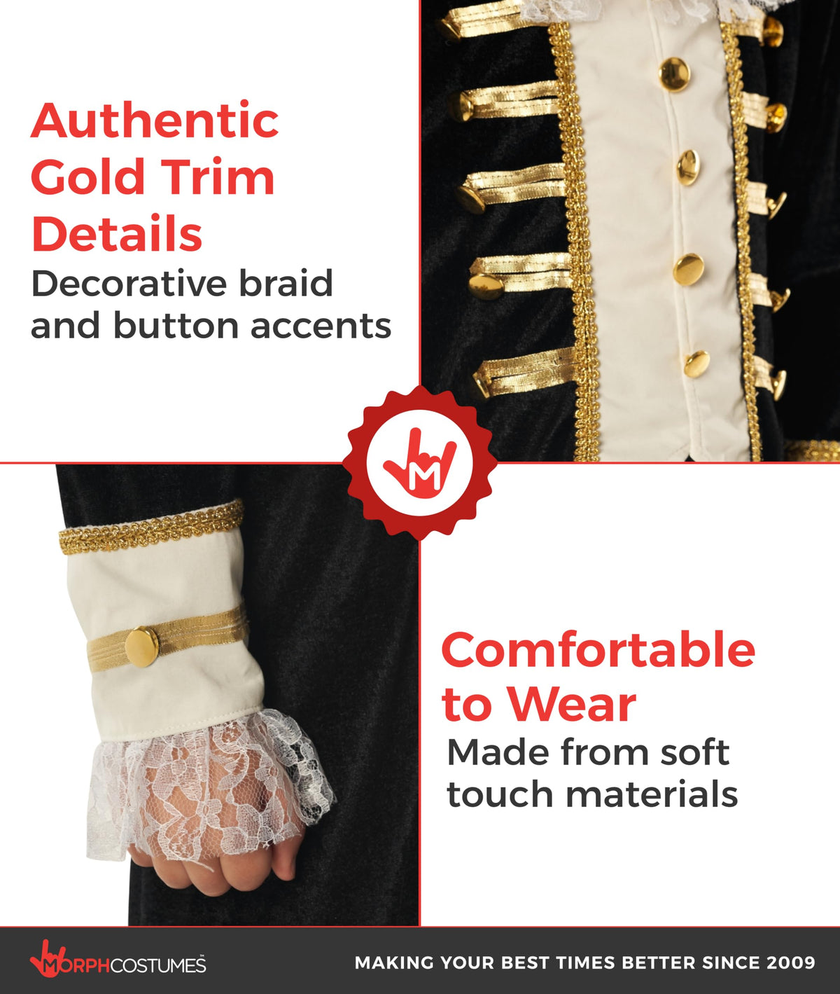 Morph Founding Father pants and buckles offer comfortable movement for performances