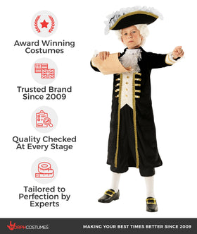 Morph Founding Father costume on stage-ready child model for performances