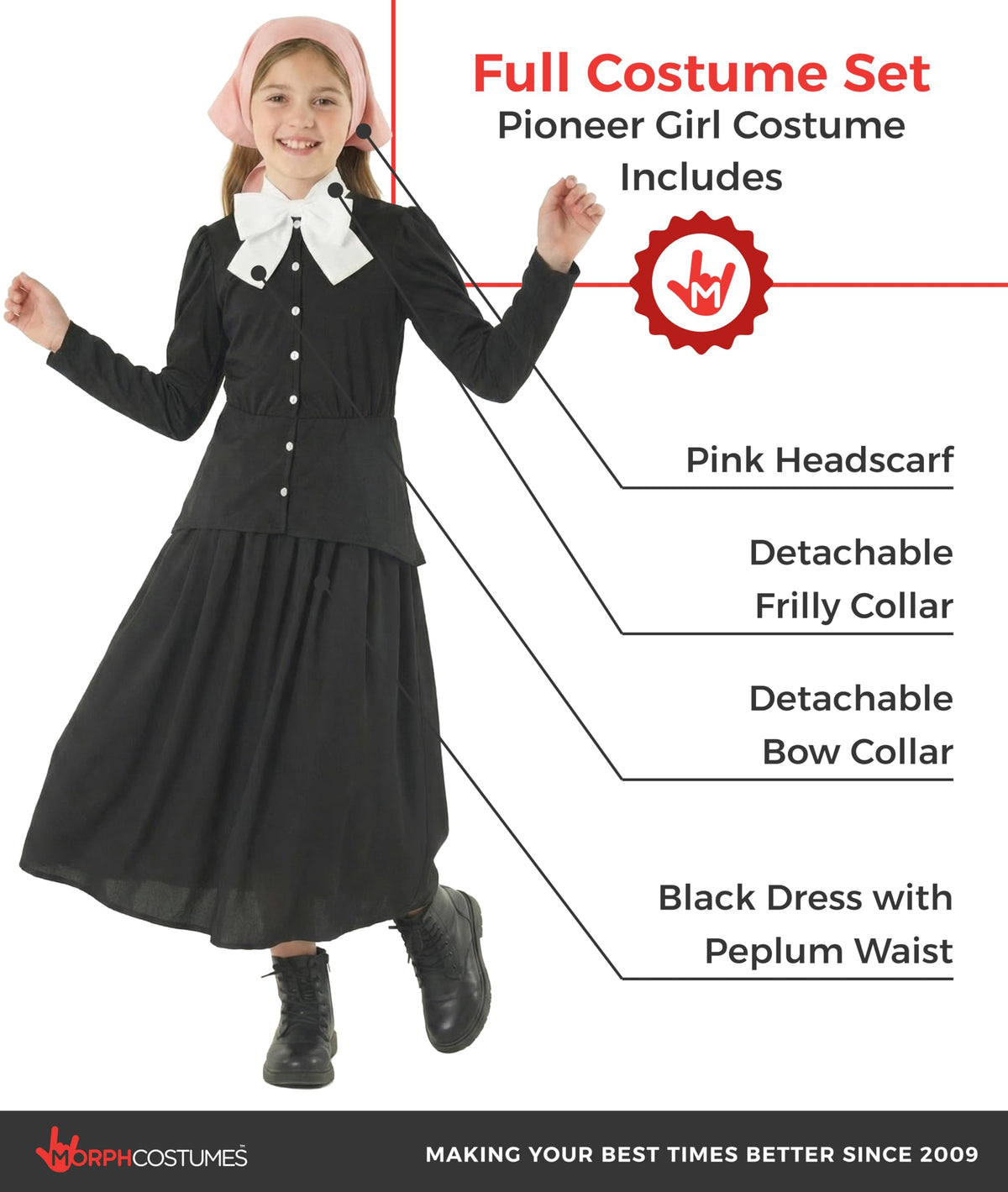 Morph Harriet Tubman costume - pink headscarf adds period-accurate detail for imaginative play