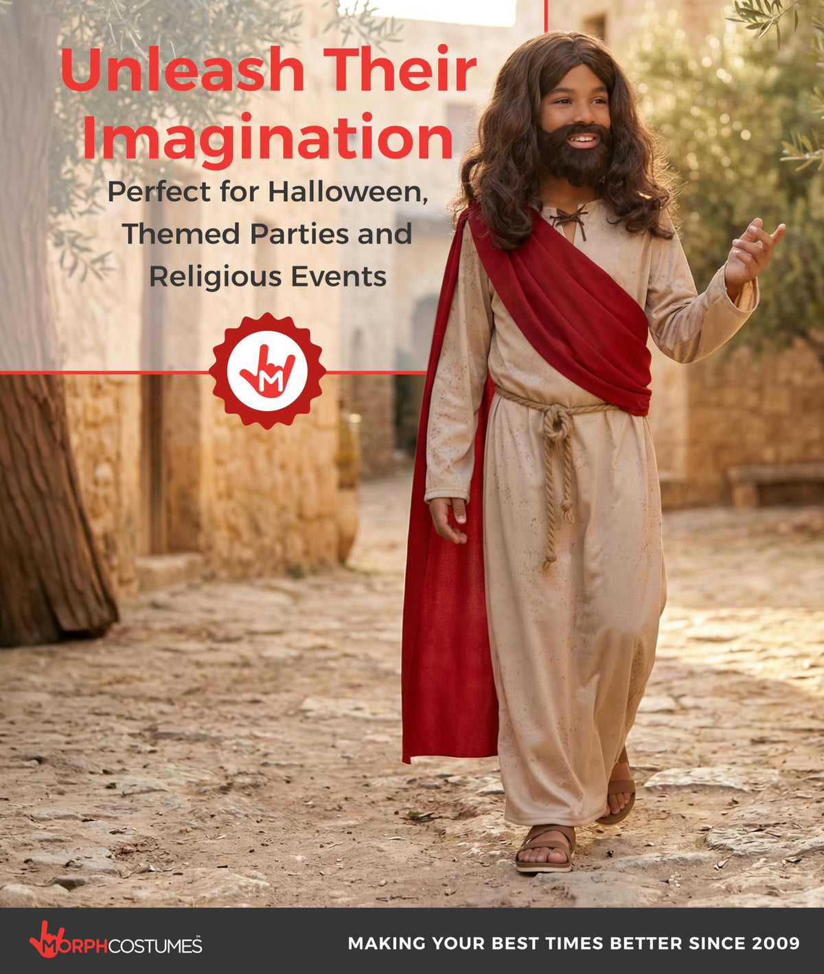 Morph Jesus costume: reinforced stitching and soft lining