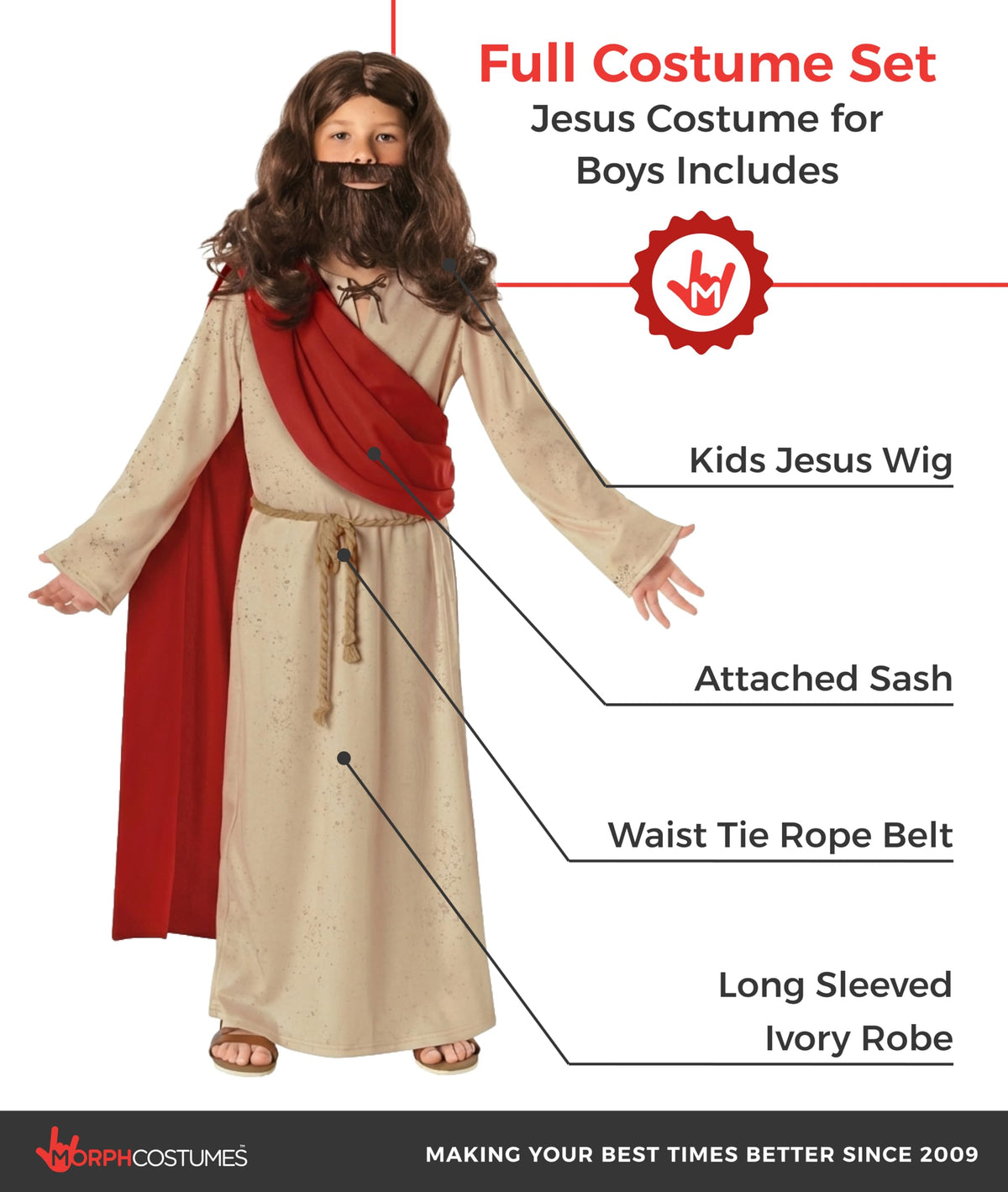 Morph Jesus kid costume: wig and beard for stage presence
