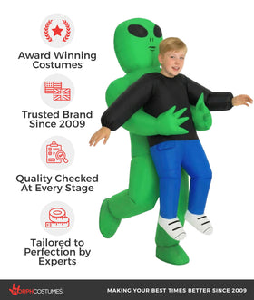 Morph Kids Alien Costume inflating in 60 seconds for rapid setup.
