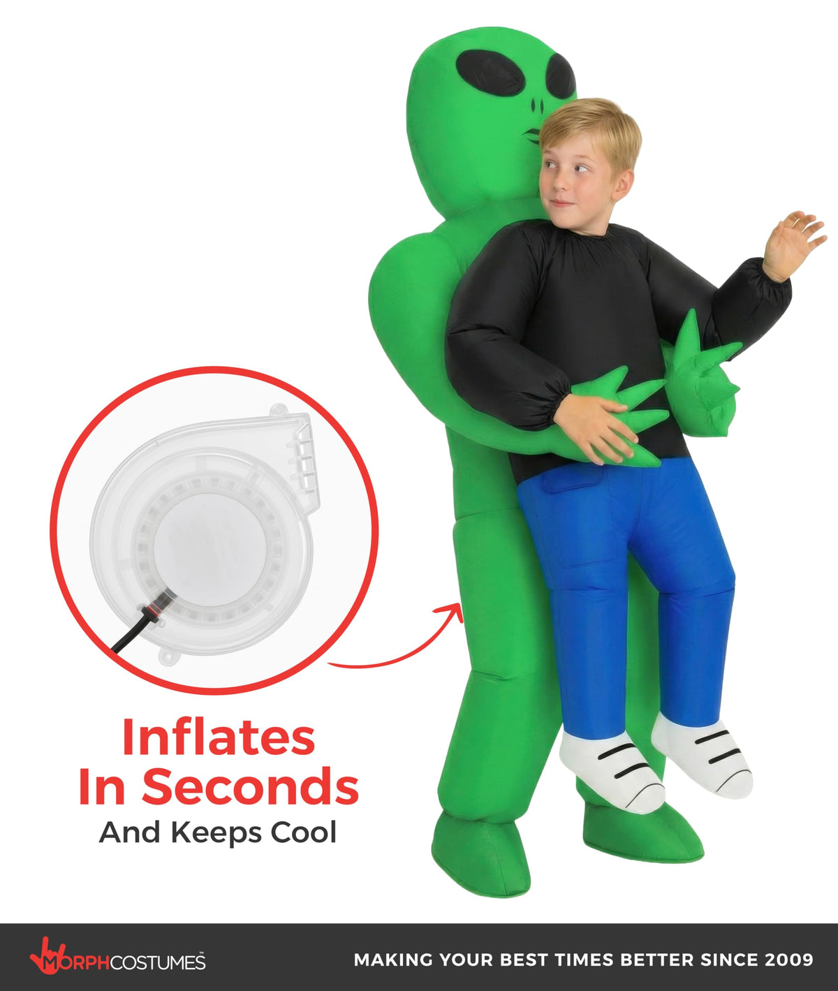 Morph Kids Alien Costume internal pocket view for phone or treats during play.