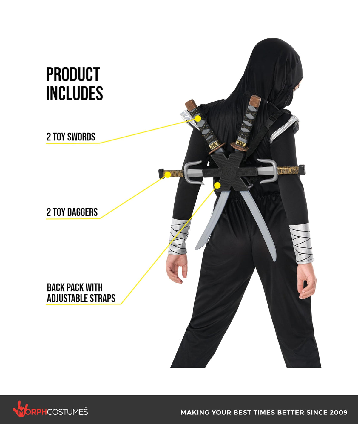 Morph Ninja Swords set with two daggers, great for costumes and pretend missions.