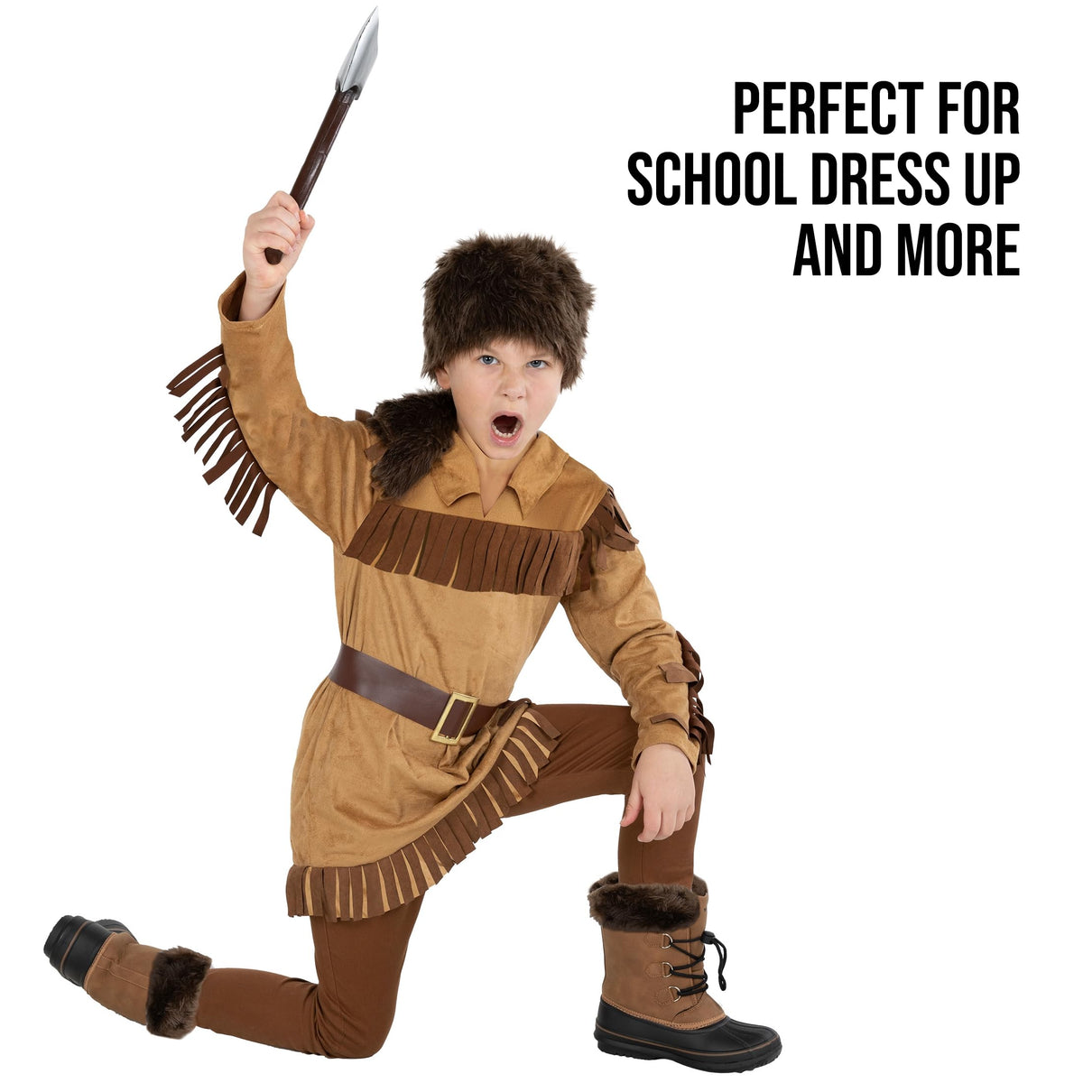Morph coonskin hat completes authentic western vibe during classroom presentations.