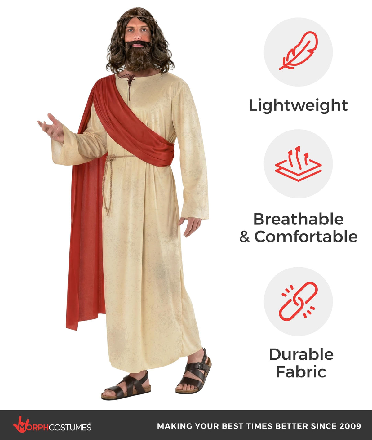 Morph desert wanderer look pairs with sandals and props.