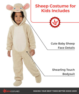 Morph sheep costume with attached hood and face detail for adorable look