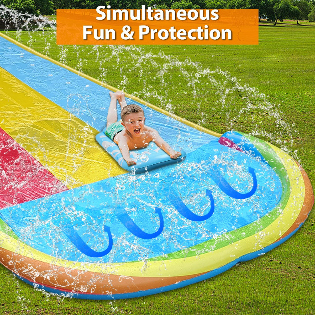 MorTime splash pool at the slide end for safe, splashy landings.