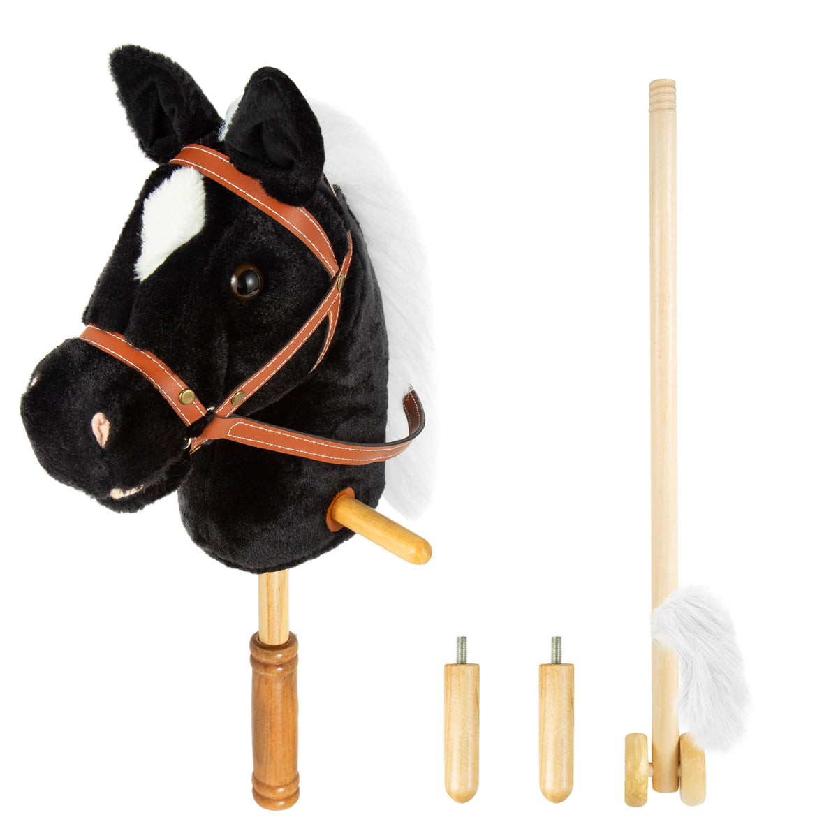 Morytale stick hobby horse black 39in with plush head for safe pretend riding