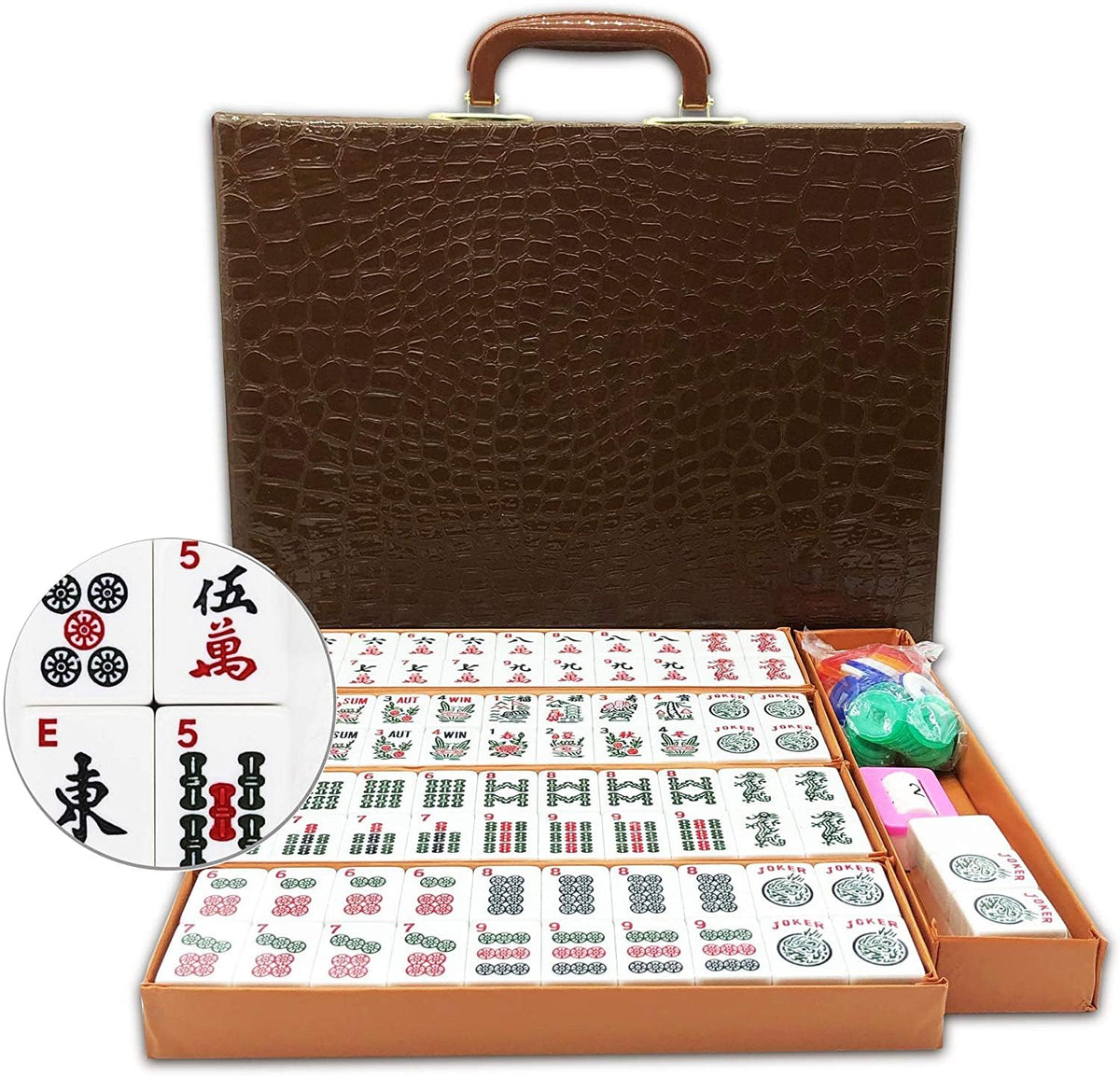 Mose Cafolo American Mahjong tiles with white engraving for easy recognition.