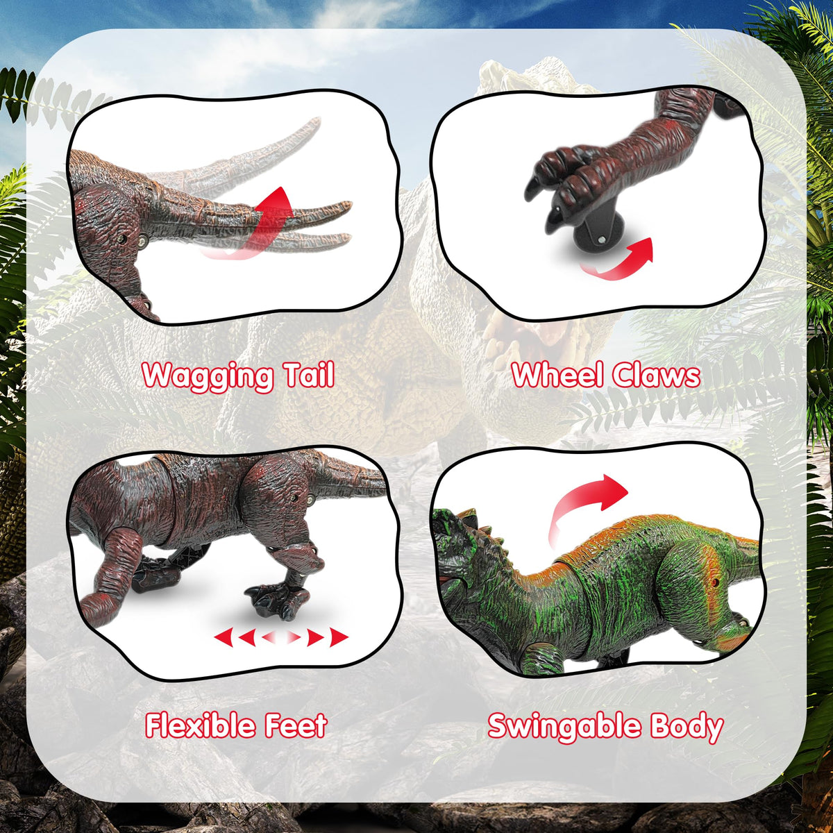 Moskiddo RC T-Rex LED lighting enhances nighttime imaginative play.