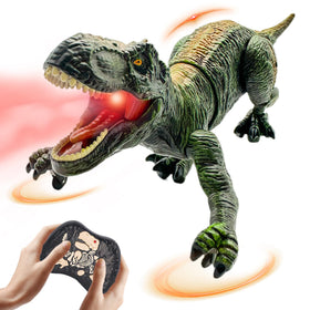 Moskiddo RC T-Rex green walking action for immersive dinosaur playtime.