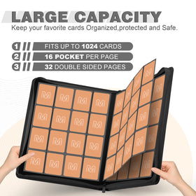 MOSLA card binder interior shows 32 pages ready for double-sided storage.