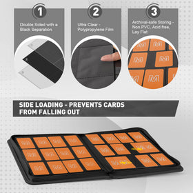 MOSLA premium card binder pocket layout closeup demonstrating secure pockets