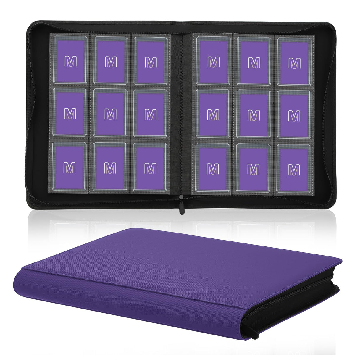 MOSLA Toploader Binder with 3x4 toploaders for secure card storage.