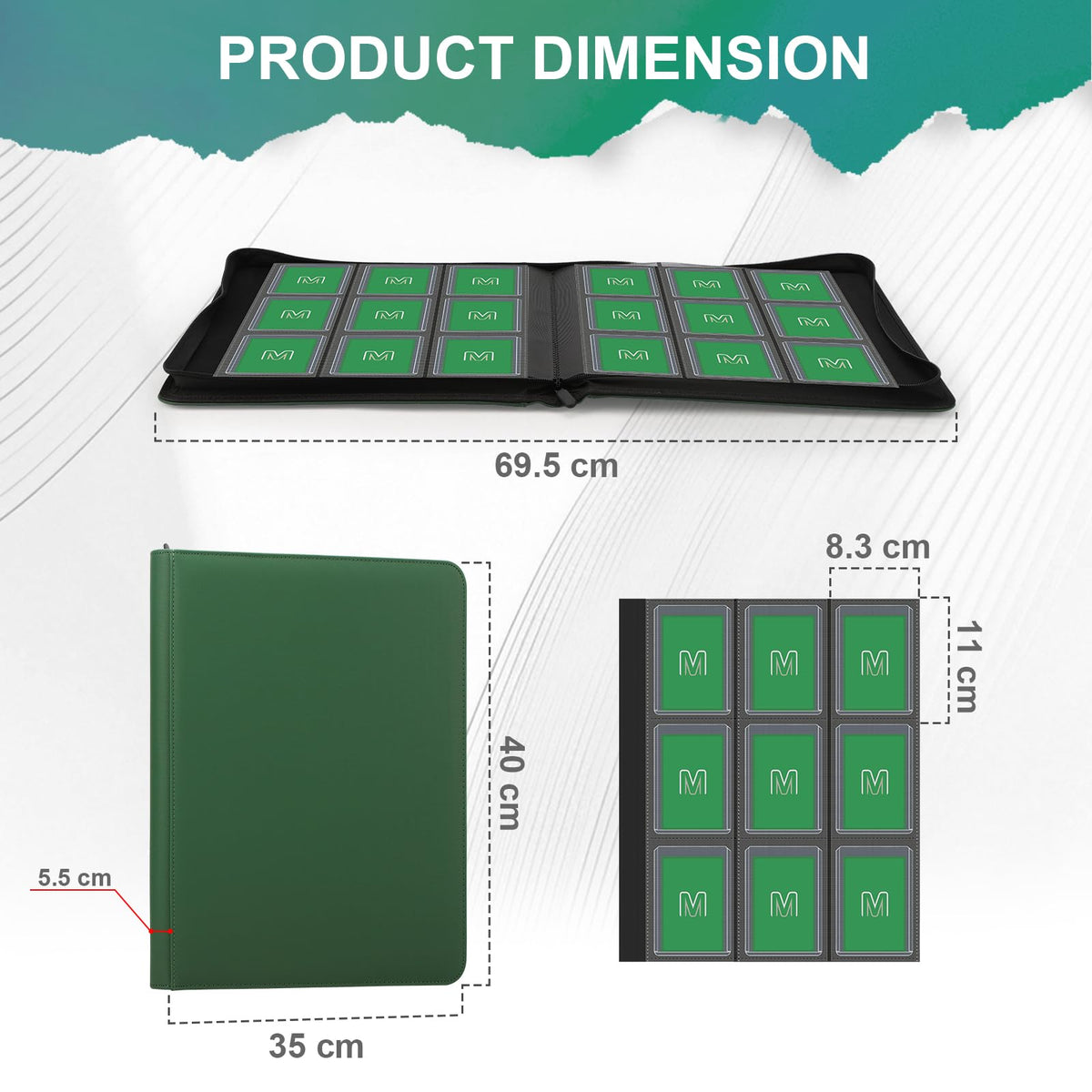 MOSLA binder shows organized storage for sleeved cards on the go.