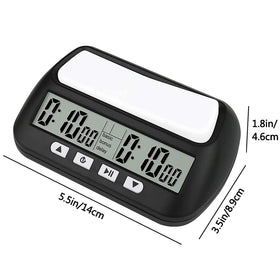 MOSTRUST portable chess timer with compact case for travel.