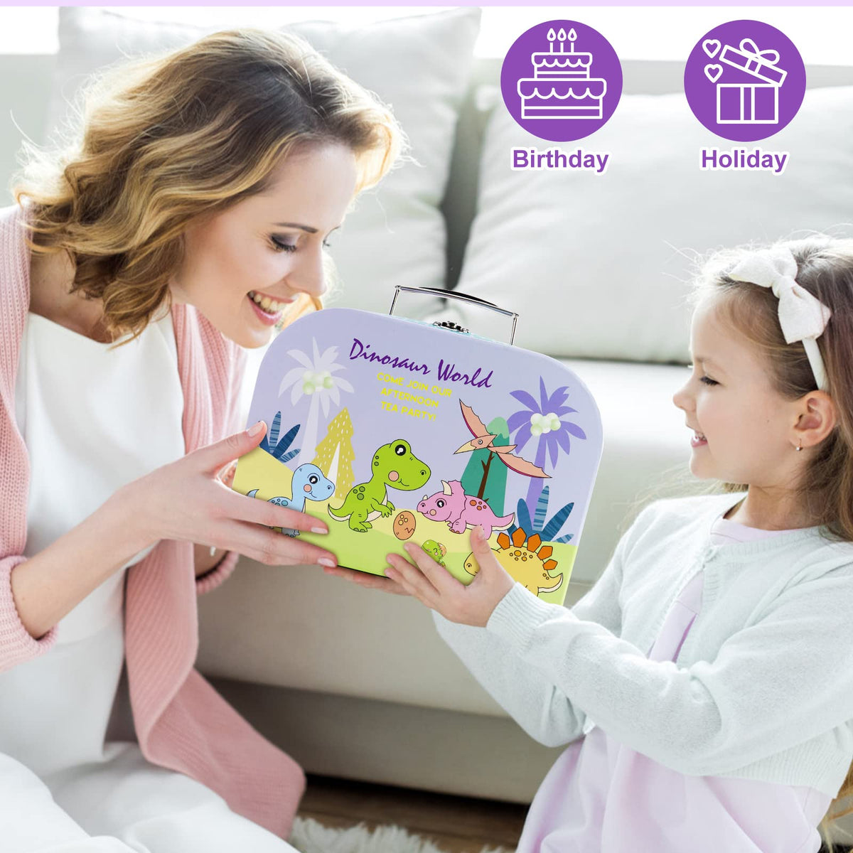 Motiloo dinosaurs carry-case storage helps tidy up after creative play sessions.