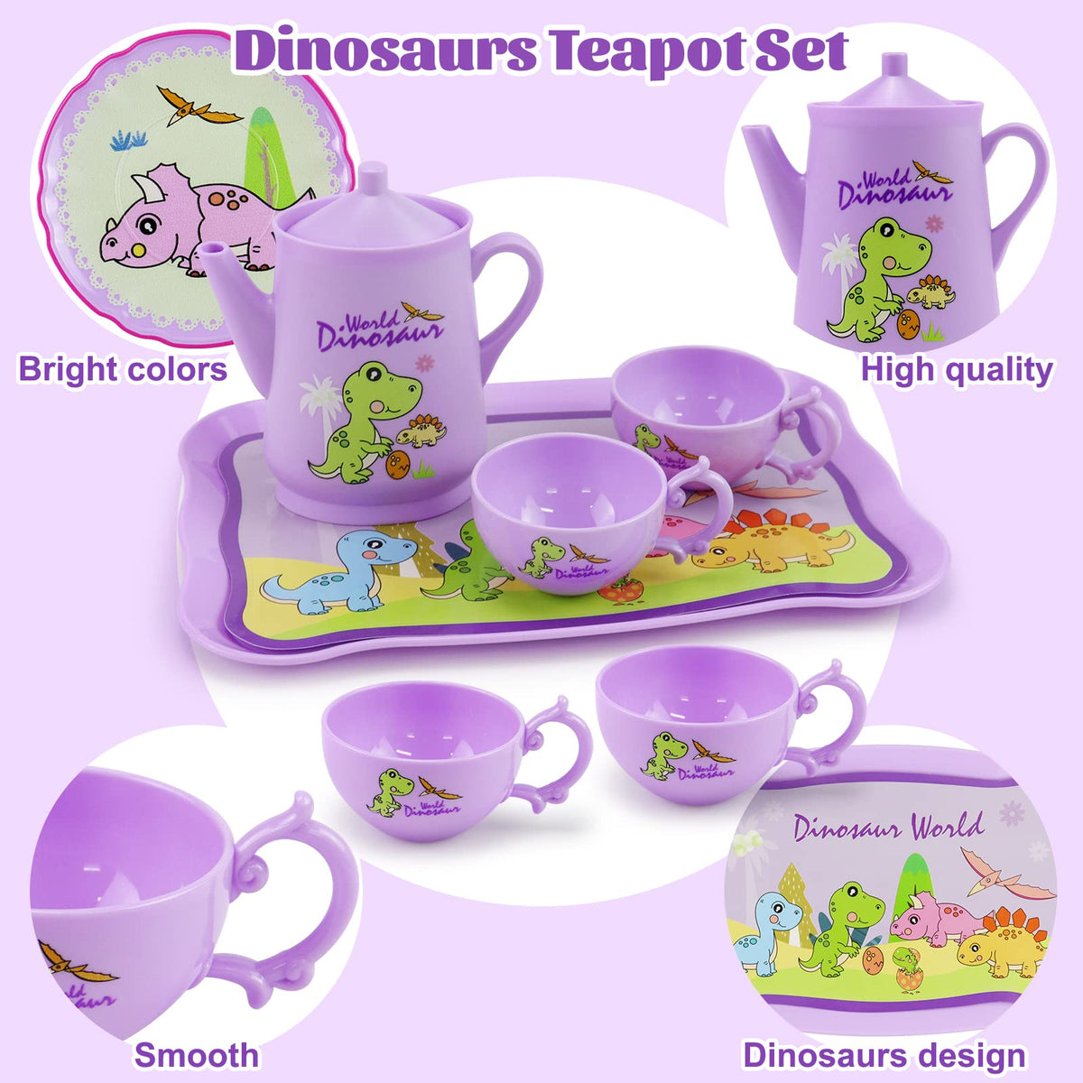 Motiloo dinosaurs cups plates and spoons provide colorful dining for pretend parties.