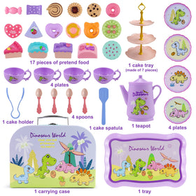 Motiloo dinosaurs dessert trays showcase colorful treats, sparking joyful tea party play.
