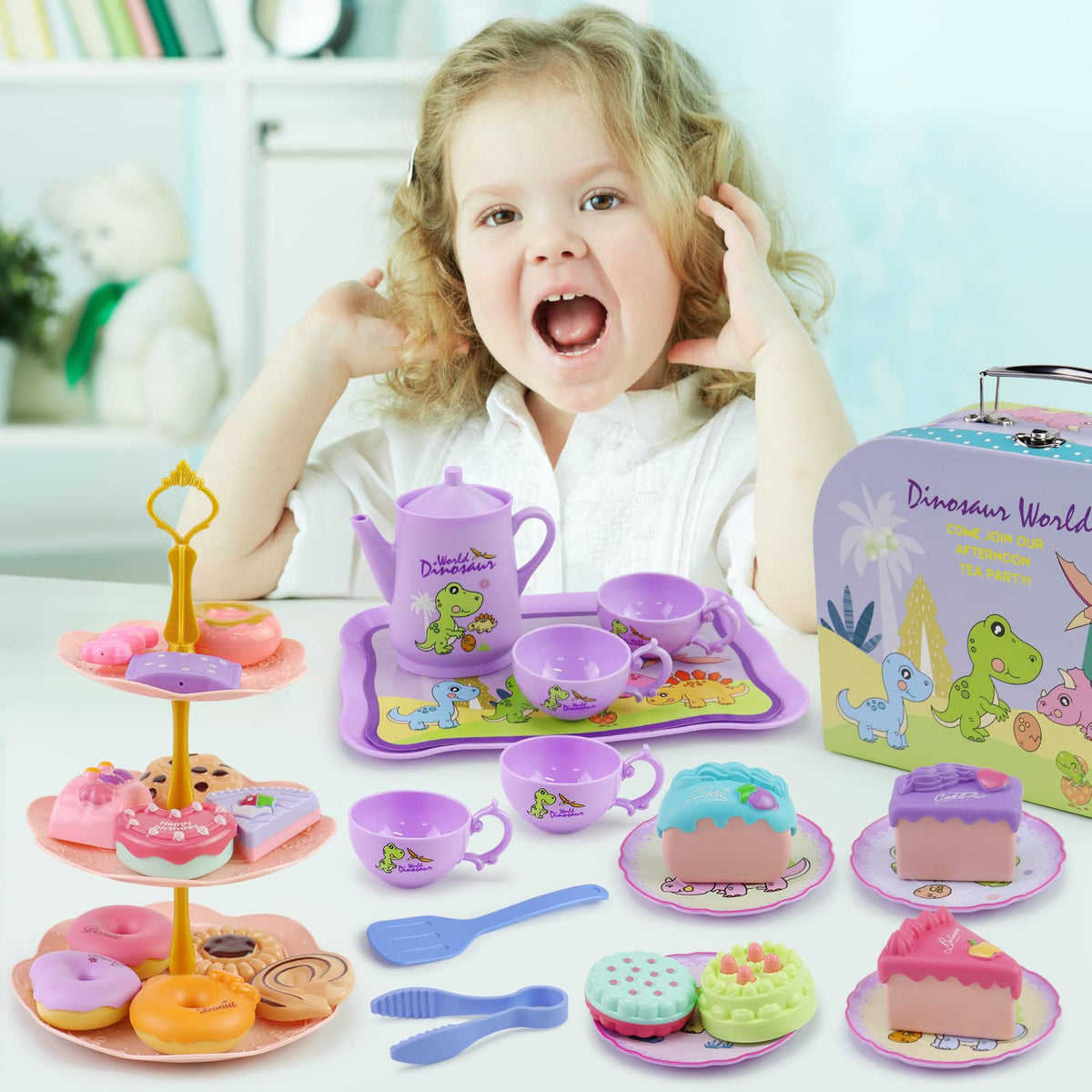 Motiloo dinosaurs playset encourages social play and sharing during tea time.