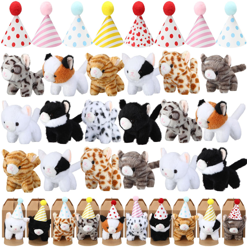Motionchic 20-cat plush set with hats for festive party decor.