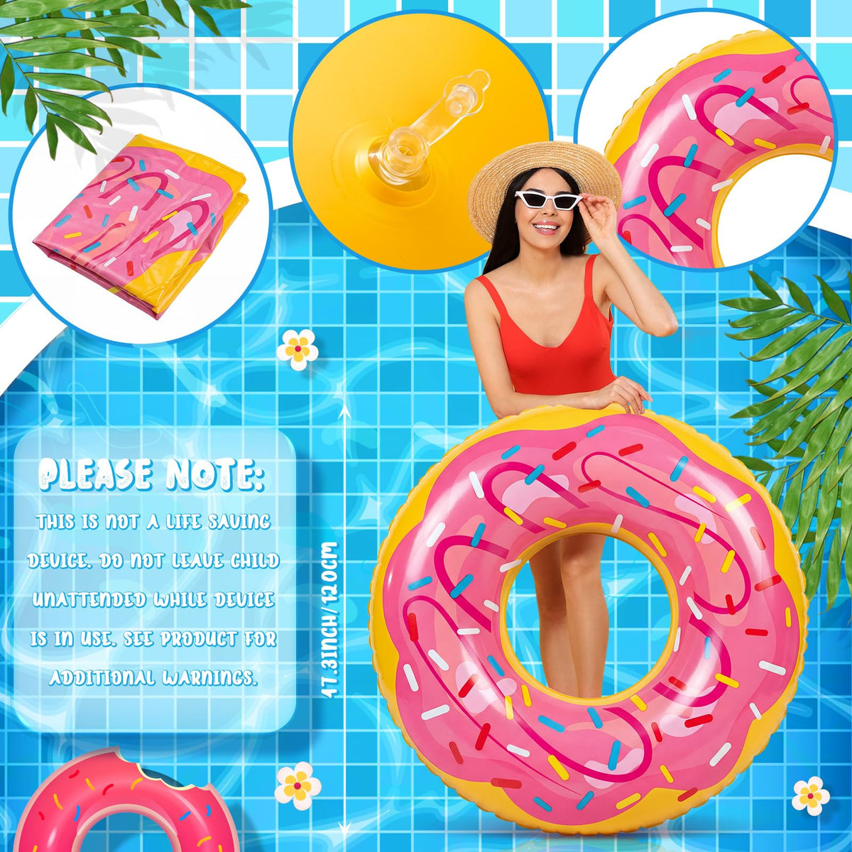 Motionchic donut pool float 120 cm diameter for comfortable lounging