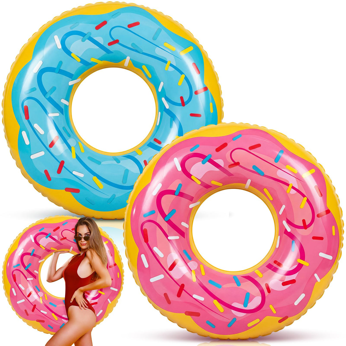 Motionchic donut pool float pink icing enhances poolside fun