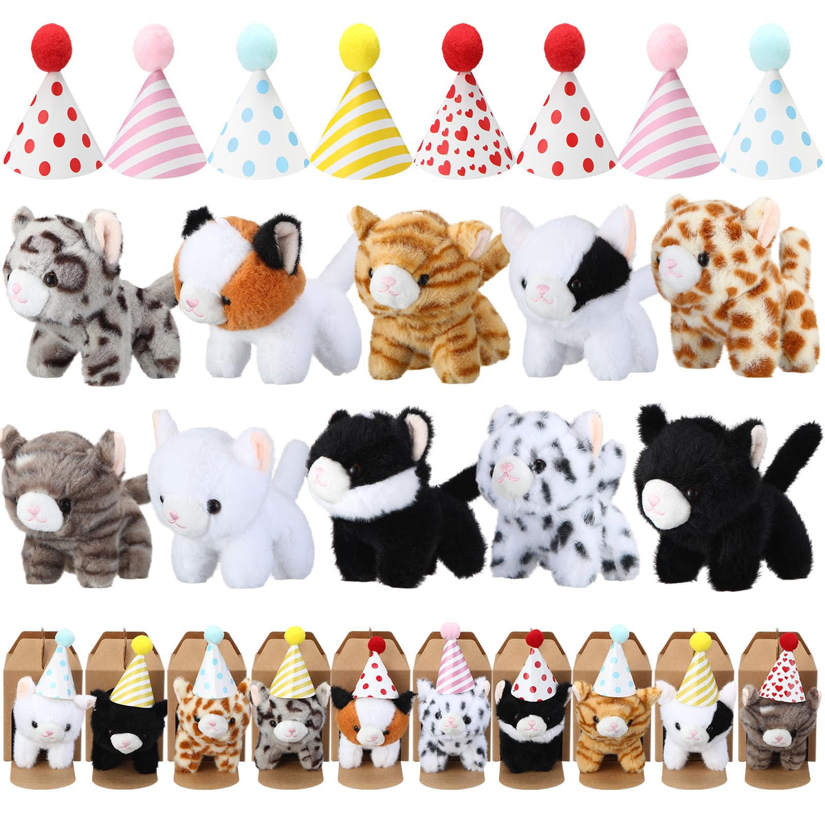 Motionchic kitten plush with hat standing upright for playtime