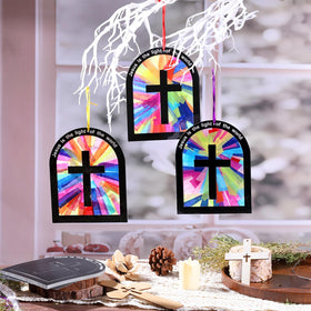 Motipuns 15 cm circular cross design for bright sunlit window art