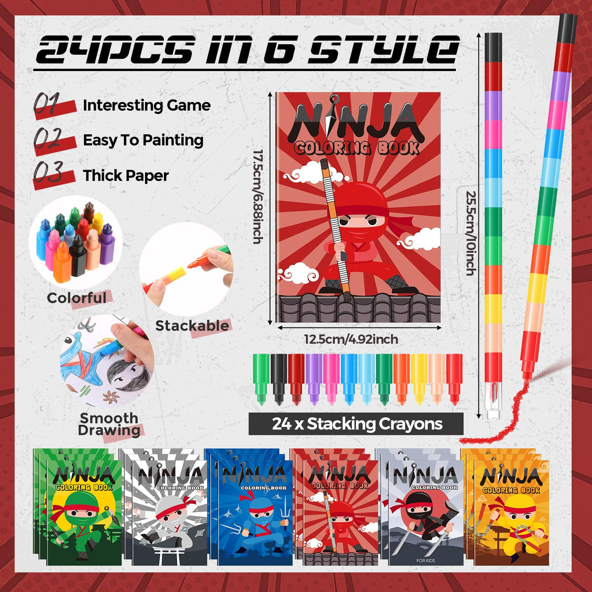 Motipuns 24-color stacking crayons, compact set great for travel art.