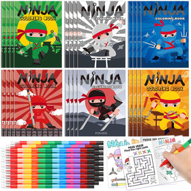 Motipuns 24 Ninja Coloring Book with bold ninja art, ideal for group coloring fun.
