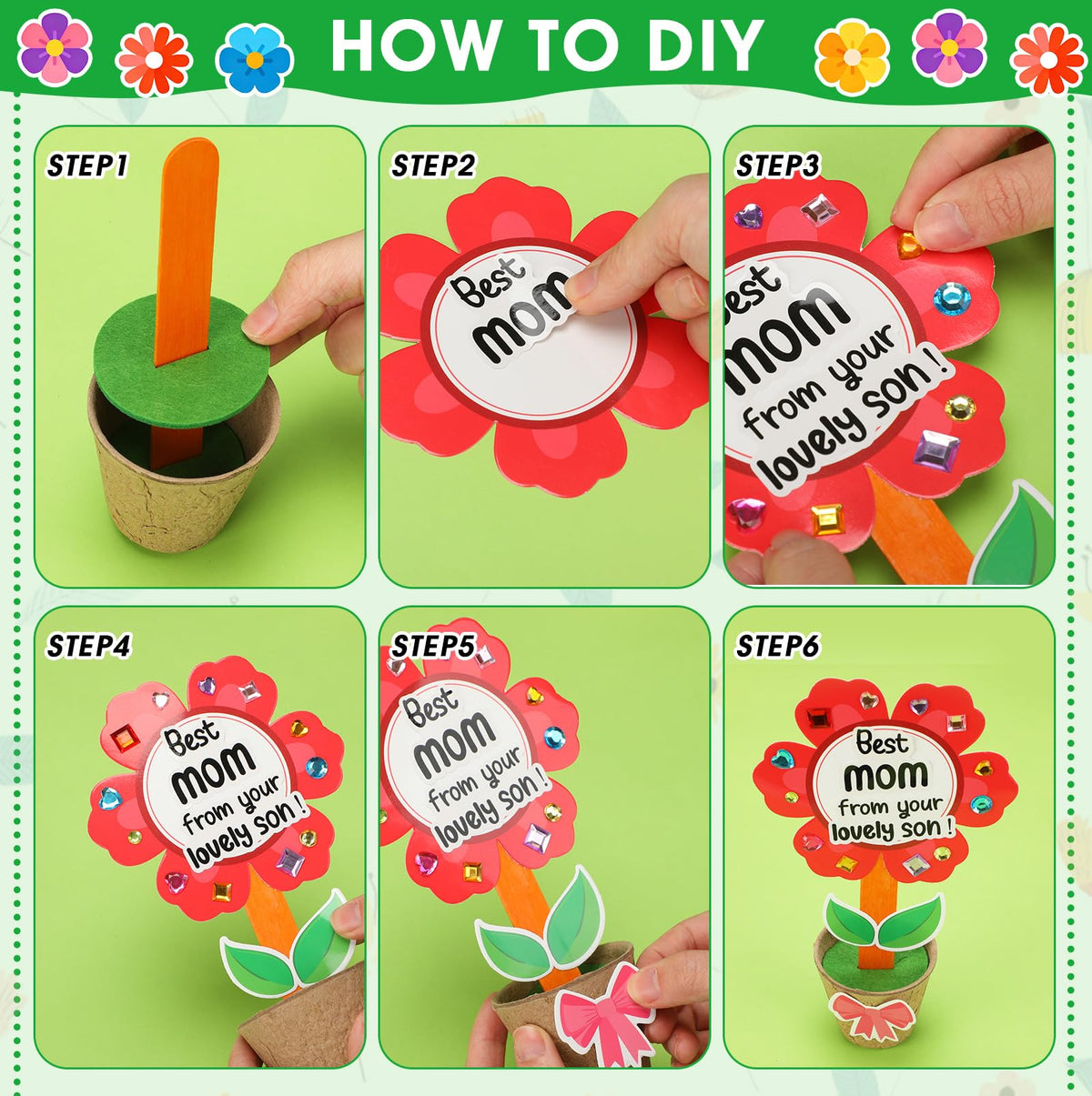 Motipuns colorful stickers ideal for Mother's Day flower pot crafts