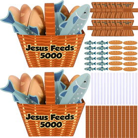 Motipuns Jesus Feeds 5000 basket cards demonstrate a crafted basket for Sunday school activities
